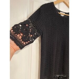 M VTG Crochet Lace Cover Up Tunic Shirt Black Lightweight Reflections by Spiegel